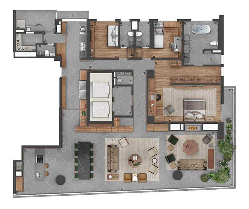 Planta - Apartamento no Fasano Residencial - 288 m2 - 3 suítes - Mobiliado - ADIP Imóveis
